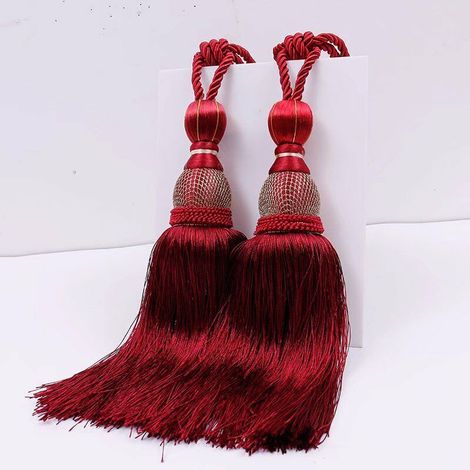 Rideau ceinture 2 fils dorés rideau de tennis suspendu boule suspendu rideau oreille pompon vin rouge