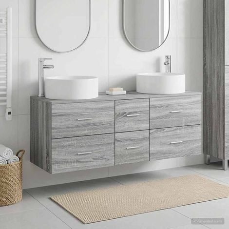 vidaXL Set di Armadi da Bagno 3 pz Sonoma grigio 129 x 44,5 x 80 cm (1/5)