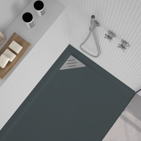Receveur de douche 70x70 cm extra plat TRINITY anthracite en résine minérale grille à Gauche (1/4)