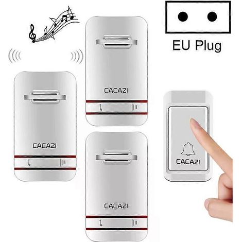 Sonnette sans fil autonome, un bouton, 3 récepteurs, prise UE - CACAZI V027G (1/5)