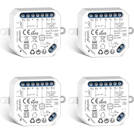 4 Interrupteur Module Volet Roulant Connecté, Commutateur Rideau Stores WiFi, Compatible avec Google Home pour Commande Vocale, Minuterie Intelligent Moteur Mural (1/5)