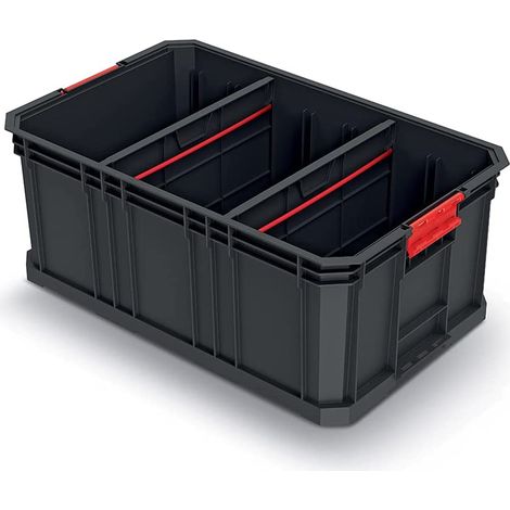 Caja de transporte para herramientas, modular con paredes separadas, capacidad de carga de hasta 50 kg, plástico, apilable, negro, 520 x 329 x 210 mm