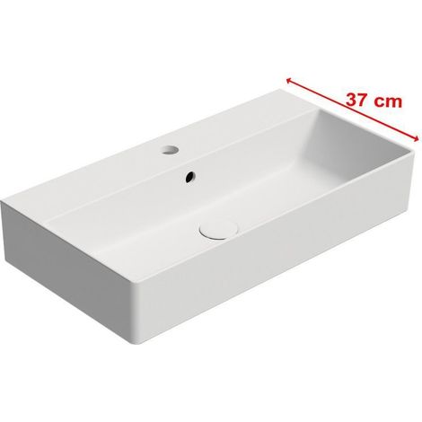 Lavabo KUBE X en céramique 70x37cm, blanc mat (1/4)