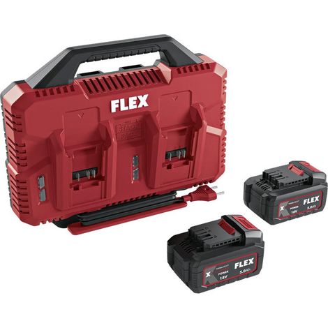 Set di alimentazione FLEX P-Set 18-55 Duo SP con caricabatterie doppio 12/18 V e 2 batterie 18 V 5,0 Ah Li-Ion (2 x 150 W)