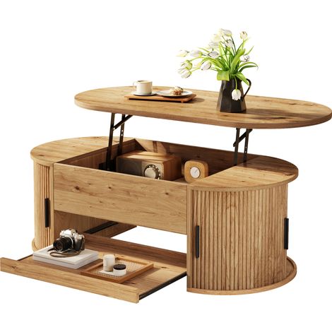 Table d’appoint, 110 x 55 cm, coloris naturel, avec rangement (1/5)