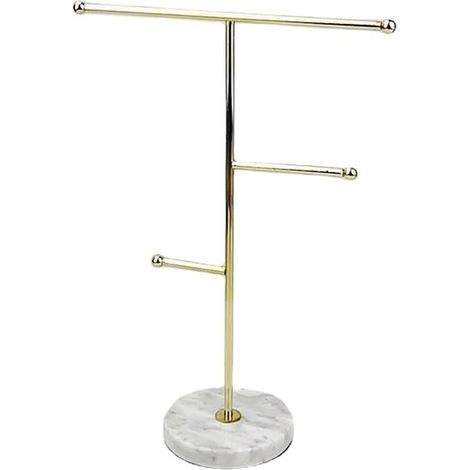 Présentoir à bijoux, porte-colliers, support en forme de T, en métal plaqué, tour de rangement pour bijoux de table, pour pendentifs, boucles d'oreilles, bracelets, bagues et accessoires. (1/5)