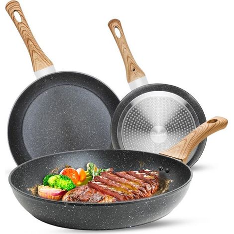 Set di pentole da 3 pezzi - 20/24/28 cm - Rivestimento antiaderente - Manico removibile - Adatto a tutti i piani cottura, inclusa l'induzione