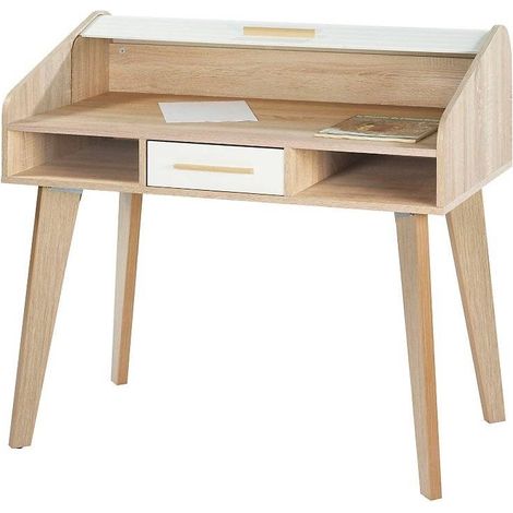 Bureau secrétaire 1 tiroir chêne clair et blanc happy 104cm
