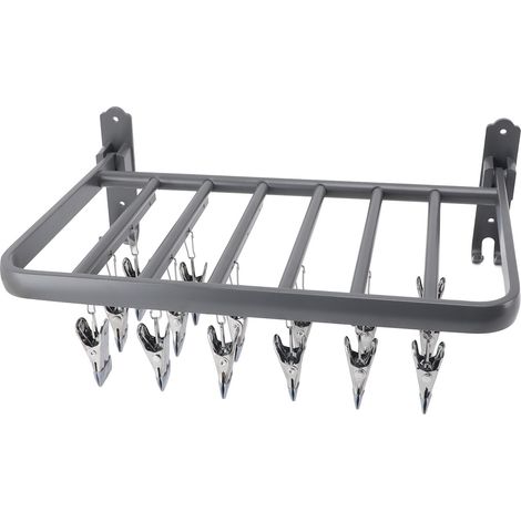 Organisateur chaussettes pliable 90° en aluminium imperméable - étendoir à vêtements et sous-vêtements gain de place forte charge avec 24 pinces pour balcon (1/5)