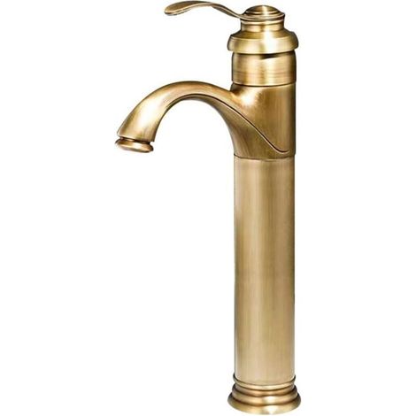 Einhebel-Waschtischarmatur aus Kupfer mit niedrigem Bogen, einlochig, für die Montage auf der Arbeitsplatte, Warm- und Kaltwasserarmatur (Antik-Stil, hoch).