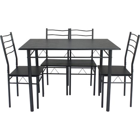 Conjunto Mesa y 4 sillas Comedor BARI Negro/Gris. Mesa 110 cm x 70 cm x 76 cm. Estructura metálica (1/3)