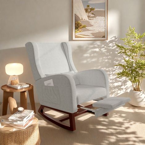 Sedia a dondolo - comoda sedia a dondolo in tessuto con tasche su entrambi i lati dei braccioli - stile scandinavo - poggiapiedi telescopico - Grigio
