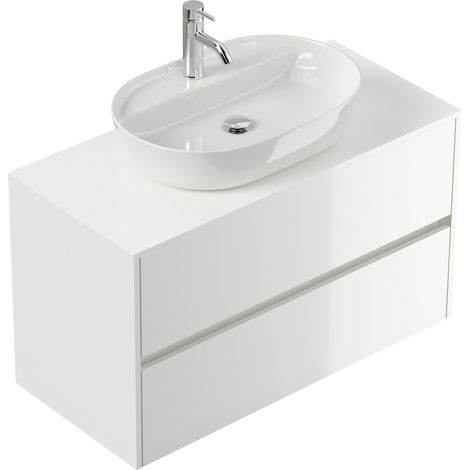 Badmöbel Taifun 100cm mit Design Aufsatzwaschbecken weiß Hgl