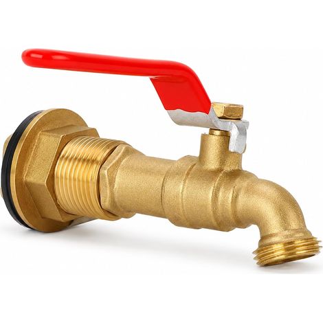 1/2" Robinet à Bille Exterieur Jardin en Laiton, Quart de Tour Robinet de Récupérateur d'Eau de Pluie avec Cloison, pour Réservoirs d'Eau, Baignoires, Piscines (1/5)