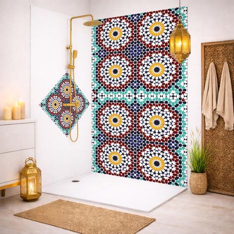 Lot de 2 panneaux de douche en PVC (90x220 & 120x220 cm) + profilés blanc - Taljane - Bleu