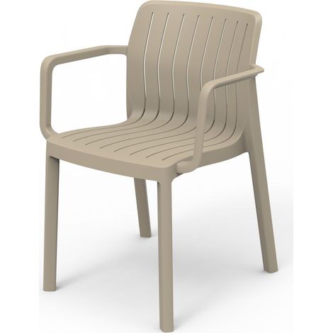 Lot de 6 chaises de jardin avec accoudoirs coloris Taupe - Longueur 58 x Profondeur 53 x Hauteur 77 cm (1/5)