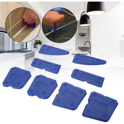 Kit de 8 outils pour calfeutrage : grattoir à mastic silicone, verre et ciment pour la finition et l'étanchéité des joints et du scellant. (1/5)