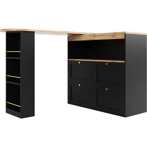 Table de bar pivotante 360°, avec 4 tiroirs, rangement 105x39x102 cm (1/5)