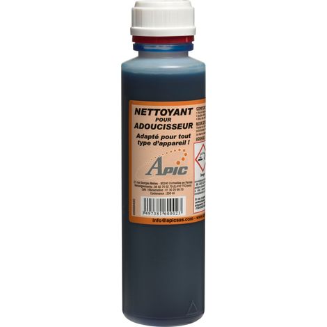 Apic – Nettoyant résine adoucisseur 250 mL – Solution liquide pour nettoyage – Maintient le pouvoir d’échange des résines – Bouchon sécurité enfants (1/2)