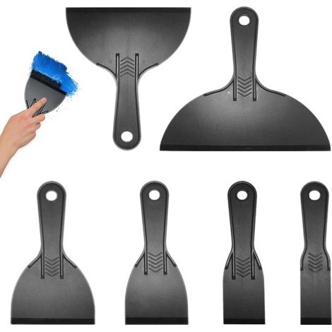 Lot de 6 spatules et grattoirs en plastique, 1,5/2/3/4/6/8 pouces, pour papier peint, peinture et travaux DIY, robustes et ergonomiques, noir (1/5)