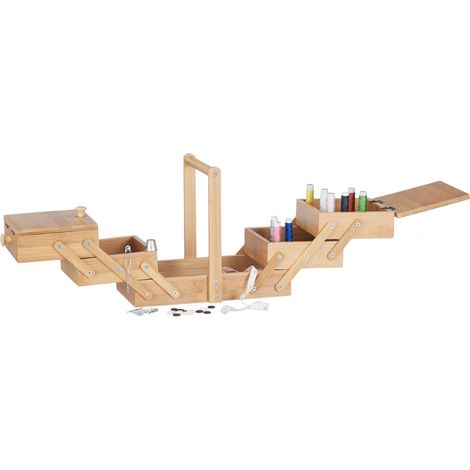 Relaxdays Small Sewing Box, Empty Organizer, Folding with Lid, HWD 20x27x15 cm, Natural