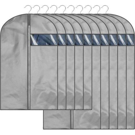 Lot de 10 Housse à Vêtements Anti-Poussière Housse de Protection avec Zip pour Veste Manteau Gris