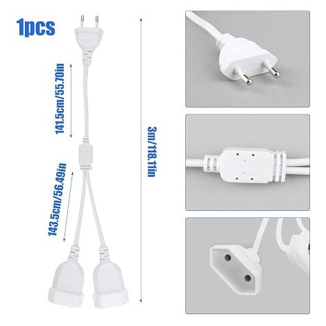 Euro Extension Cable White 3 m Electric Extension Cord (1/4)