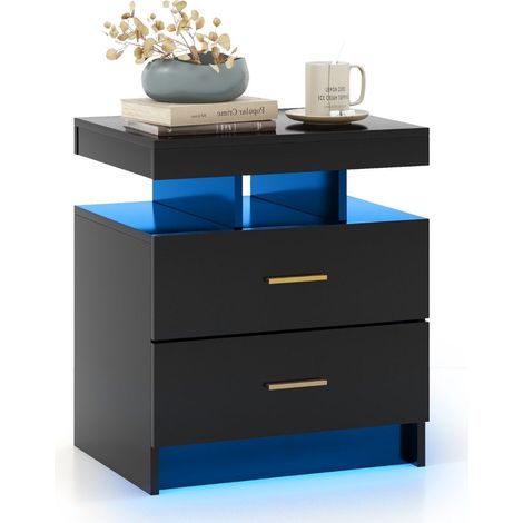 Mesita de noche led con 2 cajones alto brillo negro 50x40x58 cm (1/5)