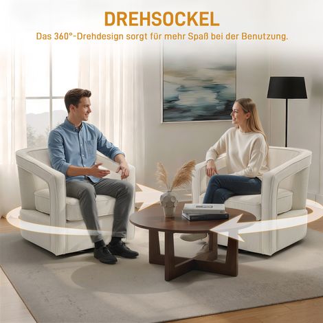 Fauteuil salon 360° rotatif relax lounge avec dossier monobloc et accoudoirs 77 x 75 x 72 cm Beige (1/4)