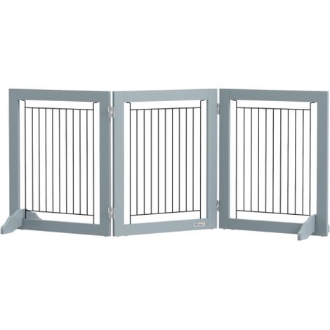 Grey Foldable Pet Gate with Three Panels and Two Support Feet for Easy Pet Containment (1/5)