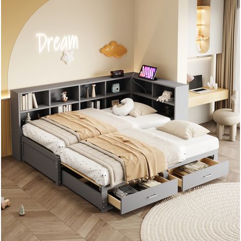 Bett Schlafbett platzsparend Stauraum 90x190 Holz OKMYHOME (1/5)