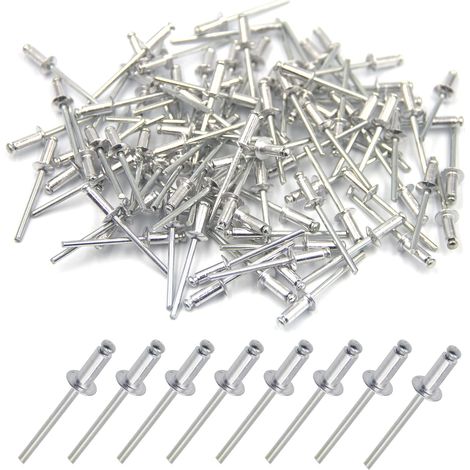 100 Stück 4 x 10 mm Aluminium-Blindnieten, offene Nieten, Popnieten, Packung mit 100 Stück (Silber)