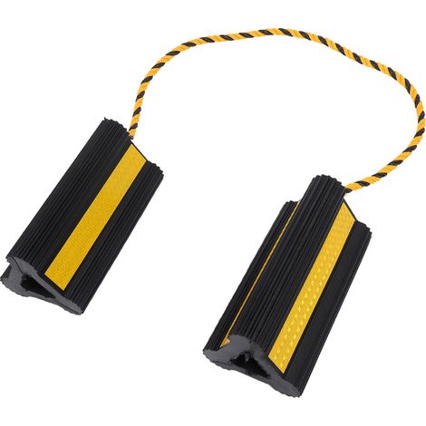 1 paire de cales de roue robustes, bouchon en caoutchouc noir avec corde en Nylon et bande réfléchissante jaune pour remorques de voyage, camping-car, voiture et camion (1/5)