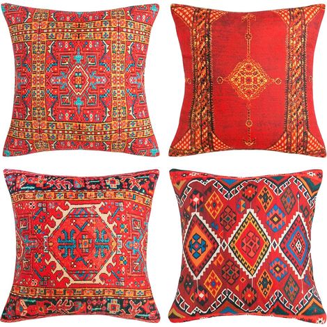 50x50 cm Housse de Coussin Rouge Ethnique Style Coussins de Canapé Housses Coussin D'oreiller Turc Imprimé Motif de Tapis Jeter Carré Taies d'oreiller Deco Intérieur Extérieur (1/5)
