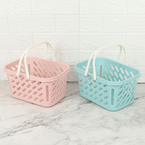Plastic shower caddy with handles – Waterproof storage organizer for bathroom essentials, fruits and vegetables – Quick-drying – Rust-resistant shelf – Blue or pink – 31.5 x (1/5)