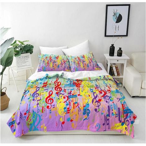 Housse de Couette 220x240 cm avec 2 Taies d'oreiller 65x65 cm Microfibre Parure de Lit Imprimé Coloré Notes Musique Fermeture - 2ND (1/4)