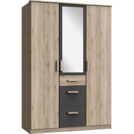Kleiderschrank 3-türig mit Spiegel in Eiche mit graphit CANTON-43 (1/3)