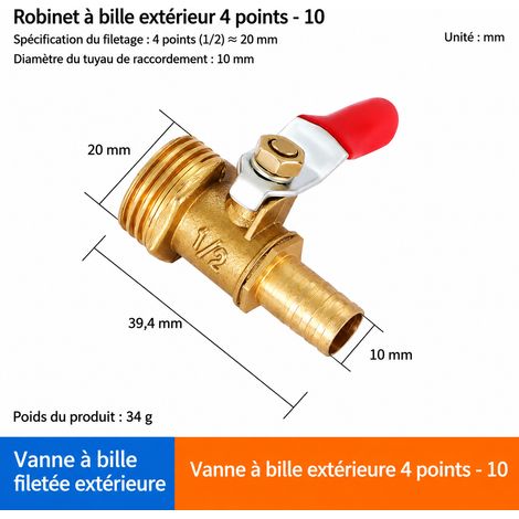 Vanne à boisseau sphérique en laiton 10-04 filetage mâle et raccord cannelé 10-04 1.0 33 46 g – Livraison gratuite