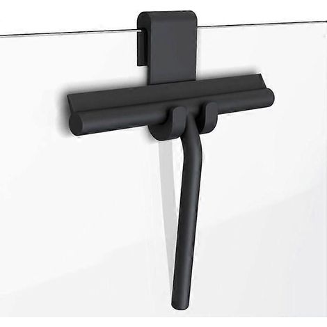 Raclette de douche noire - Essuie-vitre avec crochet de suspension - Raclette de douche pour salle de bain - Essuie-glace et (1/3)