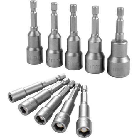 10 Pièces Embout Douille Magnétique Hexagonale Douille, Douille Visseuse à Choc 6-15mm pour Perceuse à Main, Tournevis Électrique, Clé à Douille (1/4)