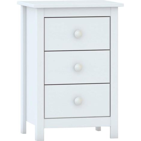Mesita 3 cajones , pino macizo, Moblit, serie Alme blanco, medidas: (63x43x35) cm ( altoxanchoxfondo), color blanco lavado.