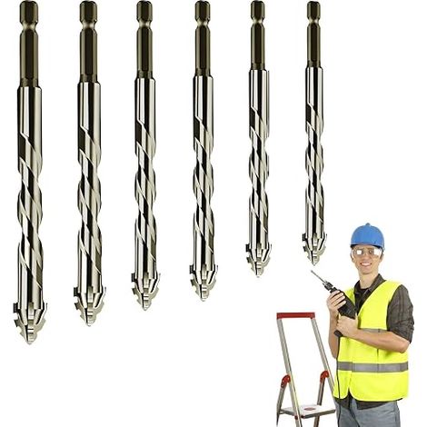 Set di 6 punte da trapano a dente di sega 4/5/6/8/10/12 mm con 4 taglienti - Punta da trapano eccentrica a quattro scanalature - Punta da trapano a dente di sega per calcestruzzo, vetro, ceramica, leg (1/5)