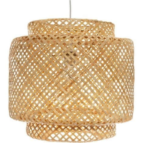 Atmosphera – Lampe suspension en bambou 40cm – Douille E27 – Puissance max 40W – Design rond naturel pour intérieur moderne