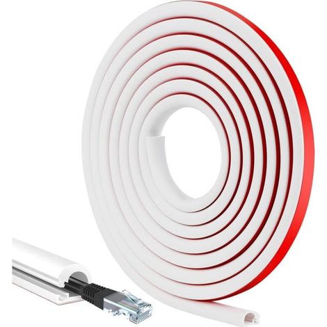 3 Mètres de Goulotte Passe Cables Auto-adhésif Cache Cable TV Mural Demi-Rond en PVC Souple Goulotte Electrique, Blanc Cache Cable Sol Hider pour la Protection, 14mm (W) x 10mm (H) (1/5)