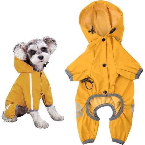 1 Manteau De Pluie Pour Chien, Bandes Réfléchissantes, Polyester, Ajustable 4 Pattes, Petit Et Moyen Chien (1/5)