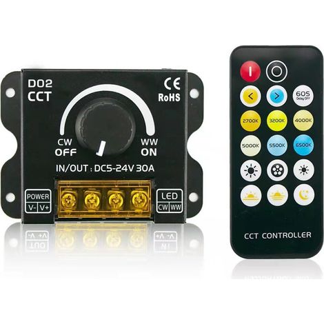 Télécommande sans fil à deux canaux pour la température de couleur, avec réglage manuel 433 MHz et variateur 30 A.
