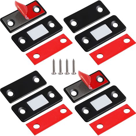 Aimant de Porte Magnétique 4 Pièces Ultra Mince Loquets Magnétiques en Acier Inoxydable pour Porte Coulissante de Placard, de Cuisine, Armoire, Tiroir et des Meubles, etc, Noir (1/5)