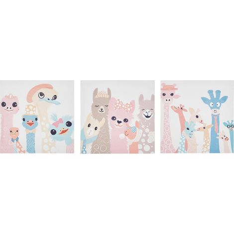 Conjunto de 3 cuadros en lienzo de poliéster multicolor 30 x 30 cm sin marco ganchos moderno habitación infantil Tillia