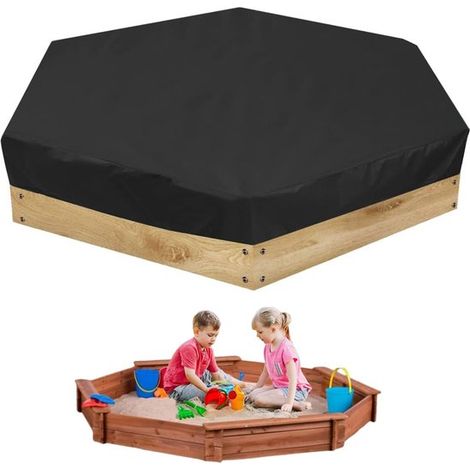 Telo di copertura esagonale nero impermeabile per piscina da giardino e sabbiera, dimensioni 180 x 150 x 20 cm. (1/5)