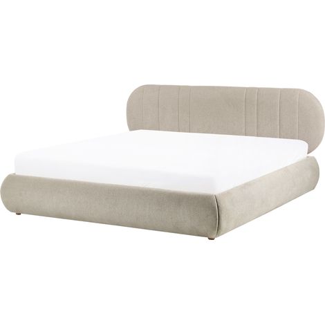 Cama baja con almacenaje tapizada somier elevable con capitoné 180 x 200 cm gris pardo Campan